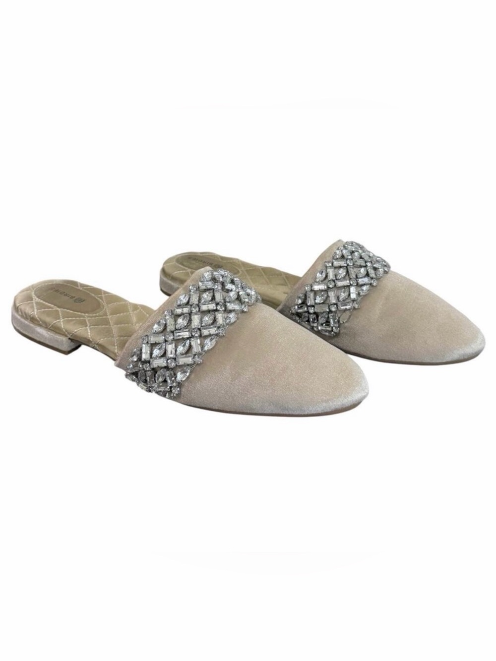Birdies The Songbird Snow Crystal Champagne Velvet Bridal Slippers Women's 10.5
